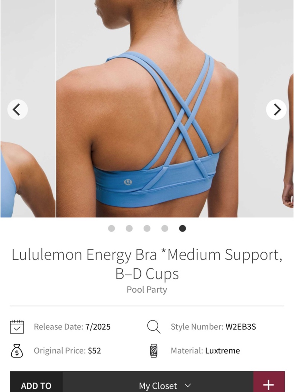 LIKE NEW! Lululemon Energy Bra *Medium Support, B–D Cups
Pool Party sz 14 - Picture 6 of 8